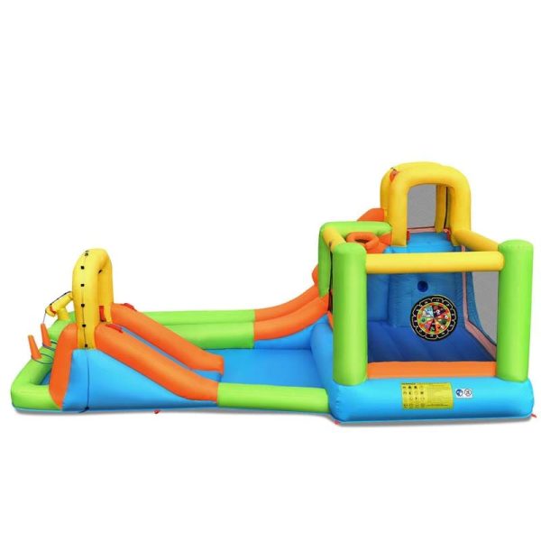 8-in-1 Giant Water Park Bounce House Inflatable Water Slide with Trampoline, Climbing Wall, Splash Pool, 735W Air Blower
