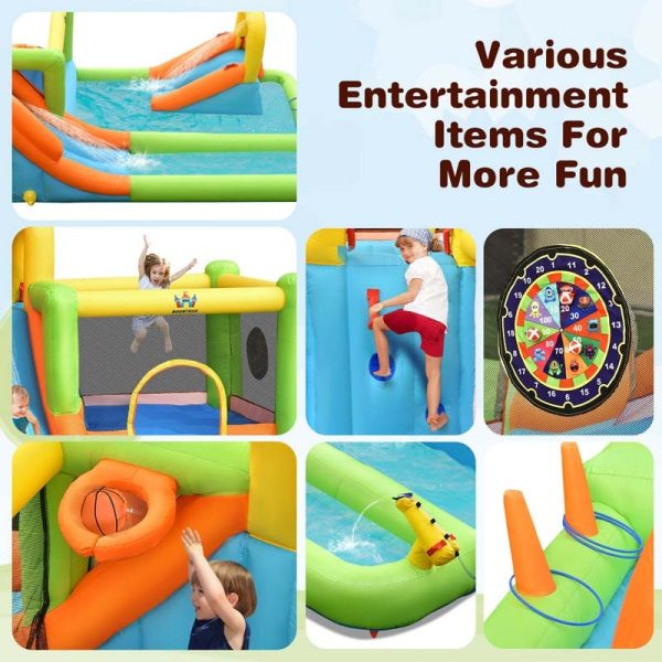 8-in-1 Giant Water Park Bounce House Inflatable Water Slide with Trampoline, Climbing Wall, Splash Pool, 735W Air Blower