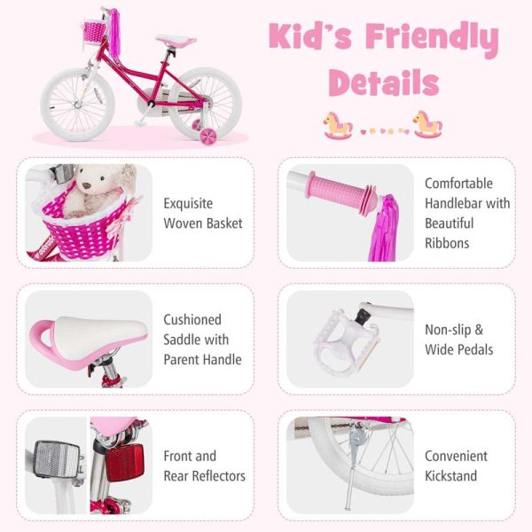 18" Kids Bike with Removable Training Wheels, Adjustable Seat, Steel Frame & Brake, Kids Bicycle for 4-9 Years Old Toddler Girls Boys