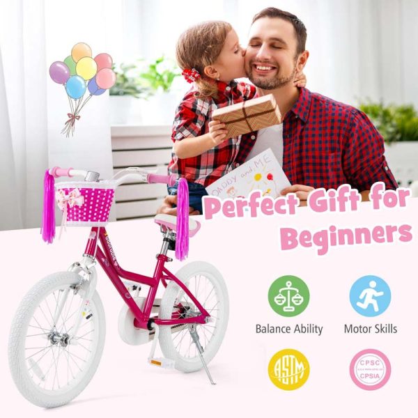 18" Kids Bike with Removable Training Wheels, Adjustable Seat, Steel Frame & Brake, Kids Bicycle for 4-9 Years Old Toddler Girls Boys