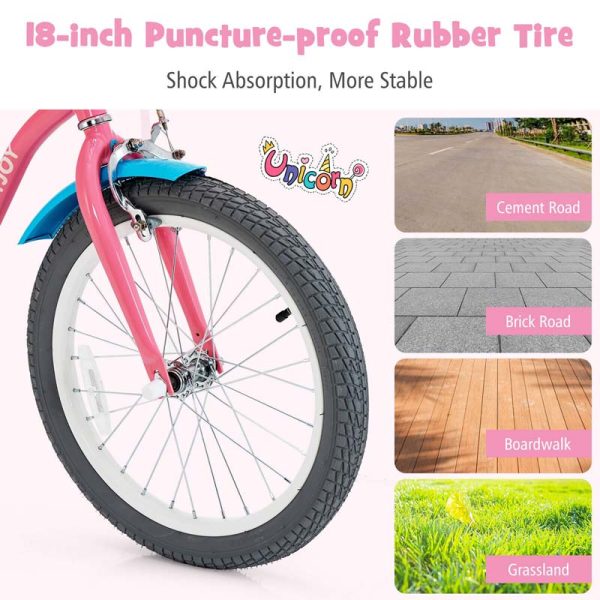 14"/18" Kids Bicycle with Removable Training Wheels, Coaster Brake, Handbrake, Basket & Doll Chair, Toddler Girls & Boys Bike for Age 3-9