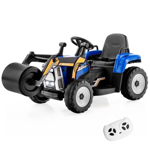 12V Kids Ride On Road Roller with Drum Roller, Battery Powered Electric Tractor RC Construction Vehicle