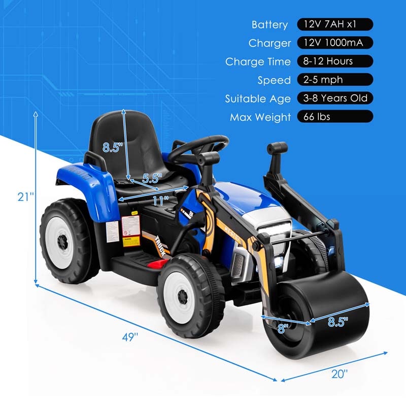 Eletriclife Kids Ride On Road Roller 12V Electric Tractor