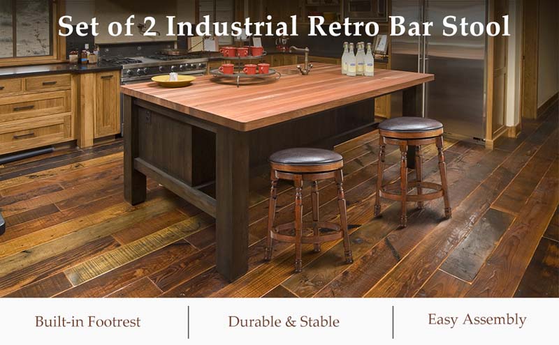 Eletriclife Set of 2 29-Inch Swivel Leather Padded Dining Bar Stools