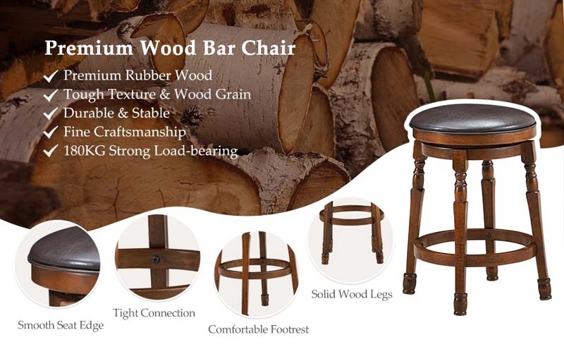 Eletriclife Set of 2 29-Inch Swivel Leather Padded Dining Bar Stools