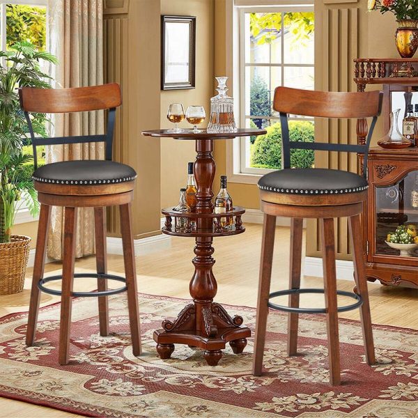 2-Pack 30.5" Wooden Swivel Bar Stools with Back & Leather Seat, Counter Height Pub Kitchen Dining Chairs