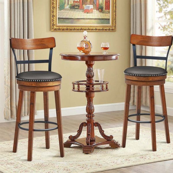 2-Pack 30.5" Wooden Swivel Bar Stools with Back & Leather Seat, Counter Height Pub Kitchen Dining Chairs