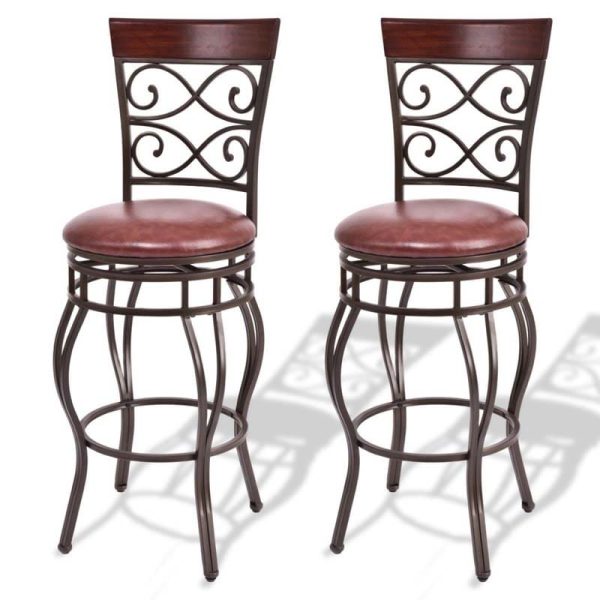 2-Pack 360 Degree Swivel Bar Stools with Back, 30" Vintage Counter Height Stools, Leather Padded Seat Bistro Pub Kitchen Dining Chairs