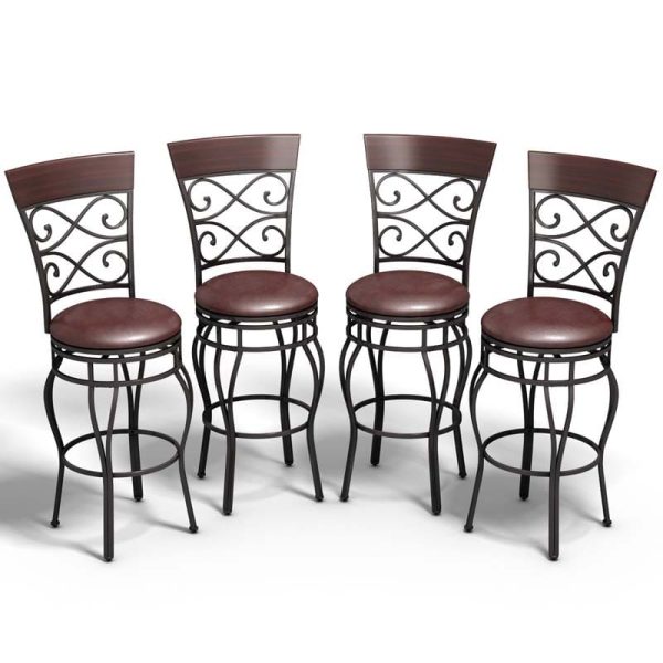 2-Pack 360 Degree Swivel Bar Stools with Back, 30" Vintage Counter Height Stools, Leather Padded Seat Bistro Pub Kitchen Dining Chairs