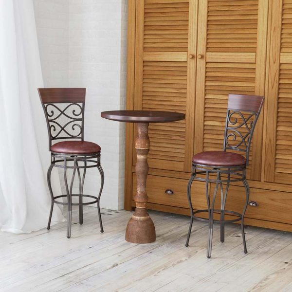 2-Pack 360 Degree Swivel Bar Stools with Back, 30" Vintage Counter Height Stools, Leather Padded Seat Bistro Pub Kitchen Dining Chairs