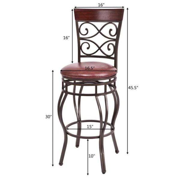 2-Pack 360 Degree Swivel Bar Stools with Back, 30" Vintage Counter Height Stools, Leather Padded Seat Bistro Pub Kitchen Dining Chairs