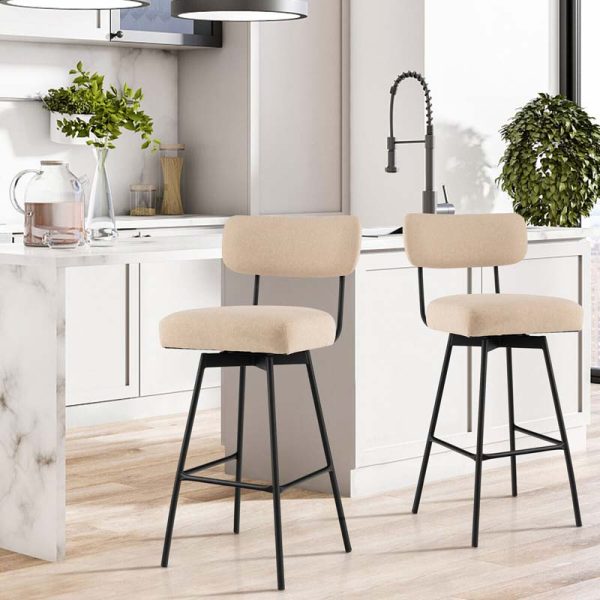2 Pcs 360?? Swivel Bar Stools 29" Upholstered Bar Height Dining Chairs with Back, Metal Legs & Footrests
