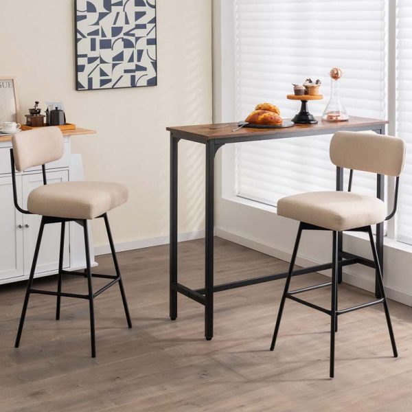 2 Pcs 360?? Swivel Bar Stools 29" Upholstered Bar Height Dining Chairs with Back, Metal Legs & Footrests