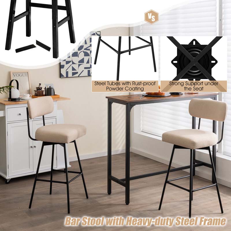 Eletriclife Set of 2 Swivel Bar Stools Bar Height Upholstered Kitchen Dining Chairs