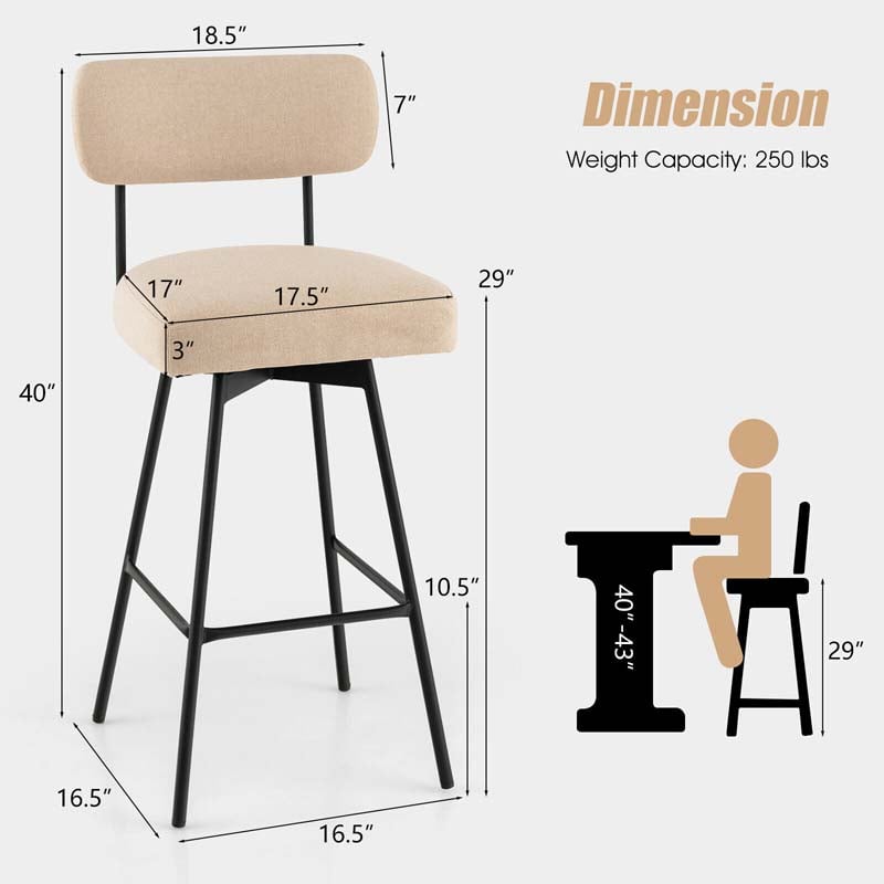 Eletriclife Set of 2 Swivel Bar Stools Bar Height Upholstered Kitchen Dining Chairs