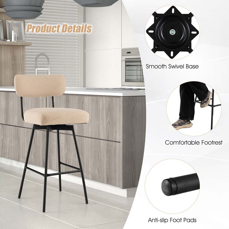 Eletriclife Set of 2 Swivel Bar Stools Bar Height Upholstered Kitchen Dining Chairs