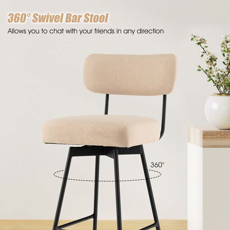 Eletriclife Set of 2 Swivel Bar Stools Bar Height Upholstered Kitchen Dining Chairs