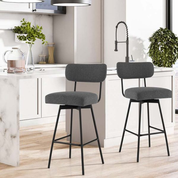 2 Pcs 360?? Swivel Bar Stools 29" Upholstered Bar Height Dining Chairs with Back, Metal Legs & Footrests