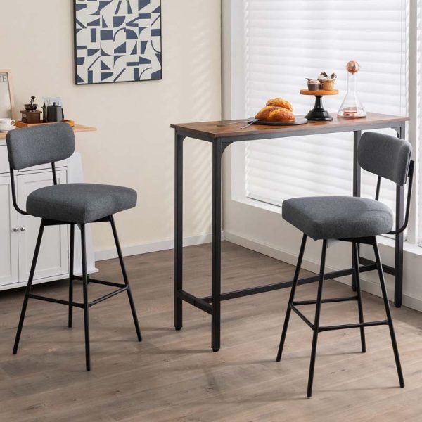 2 Pcs 360?? Swivel Bar Stools 29" Upholstered Bar Height Dining Chairs with Back, Metal Legs & Footrests