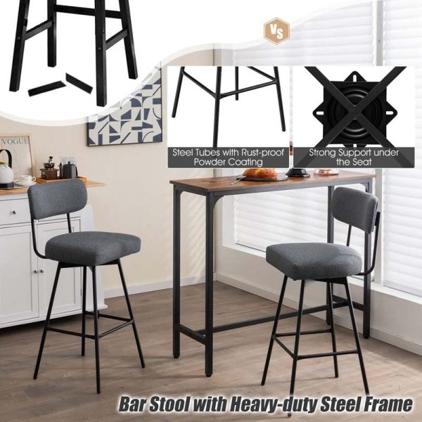 2 Pcs 360?? Swivel Bar Stools 29" Upholstered Bar Height Dining Chairs with Back, Metal Legs & Footrests