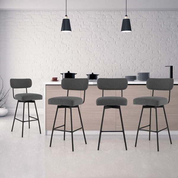 2 Pcs 360?? Swivel Bar Stools 29" Upholstered Bar Height Dining Chairs with Back, Metal Legs & Footrests
