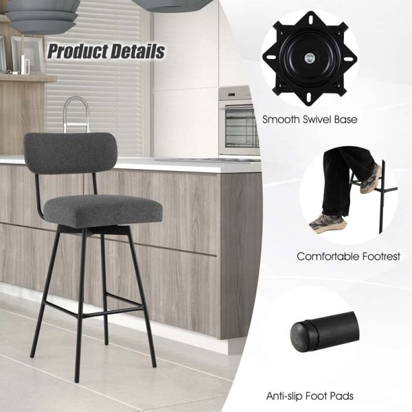 2 Pcs 360?? Swivel Bar Stools 29" Upholstered Bar Height Dining Chairs with Back, Metal Legs & Footrests