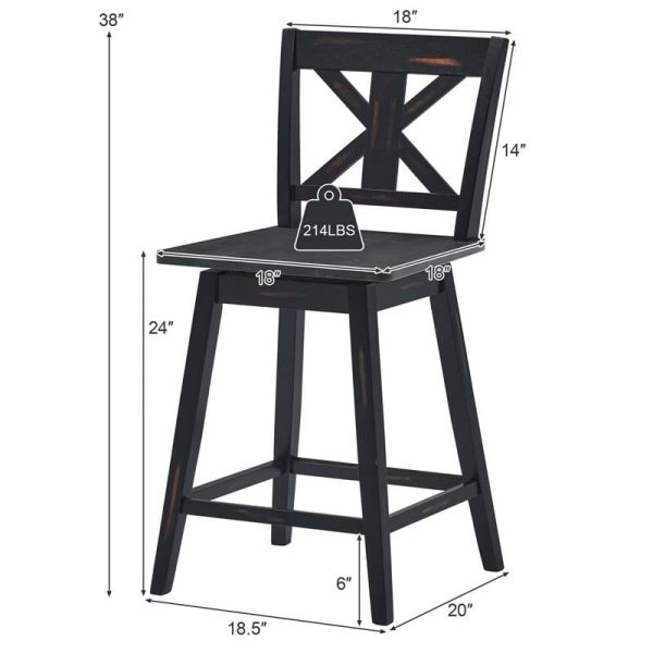 2-Pack Vintage 360?? Swivel Bar Stools, Rubber Wood Counter Height Chairs with Non-Slip Foot Pads