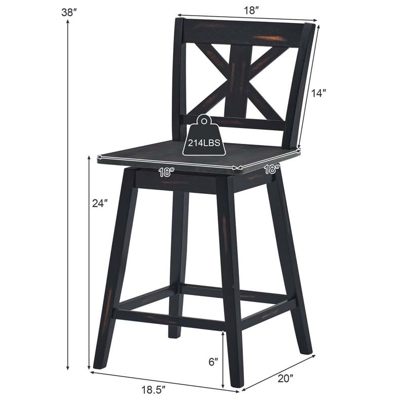 Eletriclife Set of 2 Swivel Counter Height Bar Stools with Solid Wood Legs