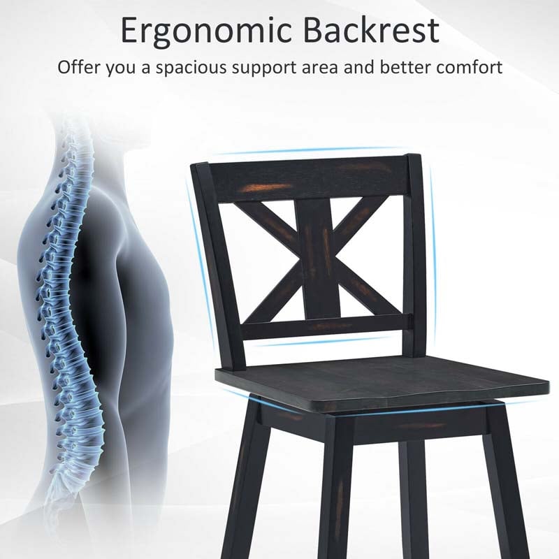 Eletriclife Set of 2 Swivel Counter Height Bar Stools with Solid Wood Legs