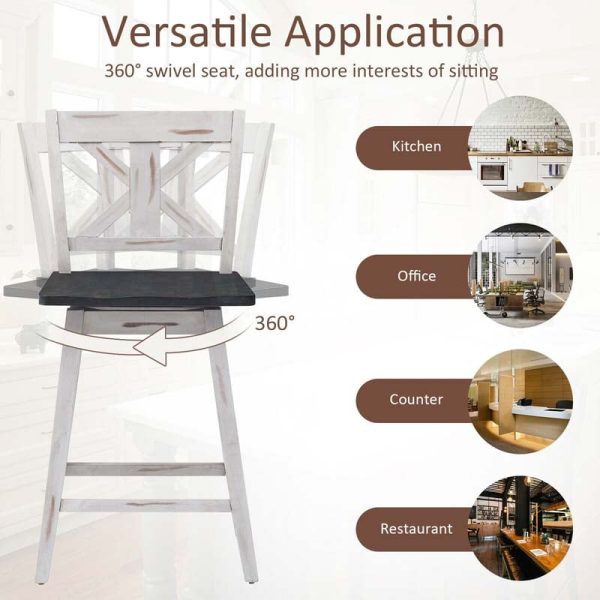 2-Pack Vintage 360?? Swivel Bar Stools, Rubber Wood Counter Height Chairs with Non-Slip Foot Pads
