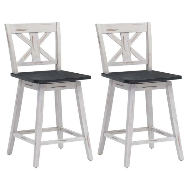 2-Pack Vintage 360?? Swivel Bar Stools, Rubber Wood Counter Height Chairs with Non-Slip Foot Pads
