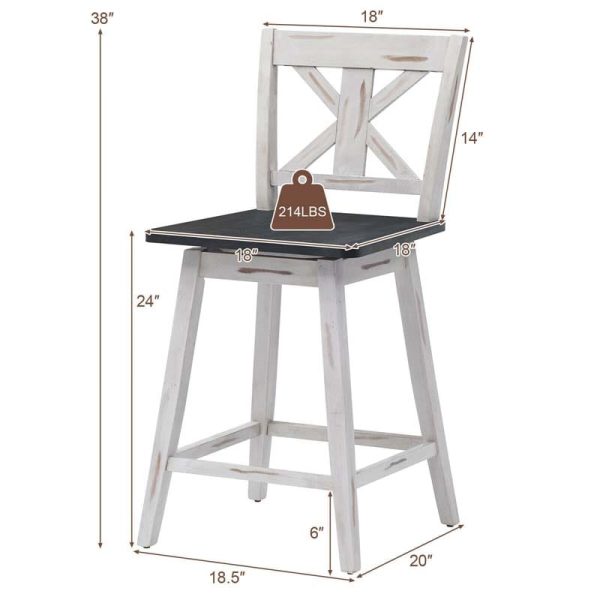 2-Pack Vintage 360?? Swivel Bar Stools, Rubber Wood Counter Height Chairs with Non-Slip Foot Pads