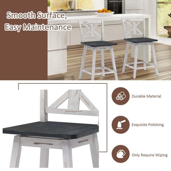 2-Pack Vintage 360?? Swivel Bar Stools, Rubber Wood Counter Height Chairs with Non-Slip Foot Pads