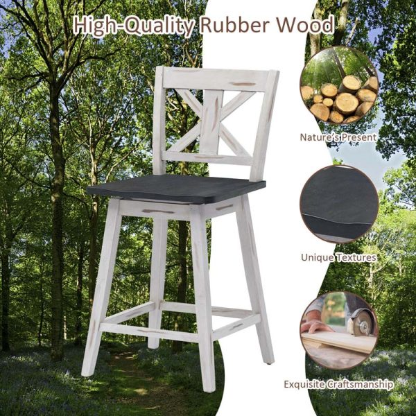 2-Pack Vintage 360?? Swivel Bar Stools, Rubber Wood Counter Height Chairs with Non-Slip Foot Pads