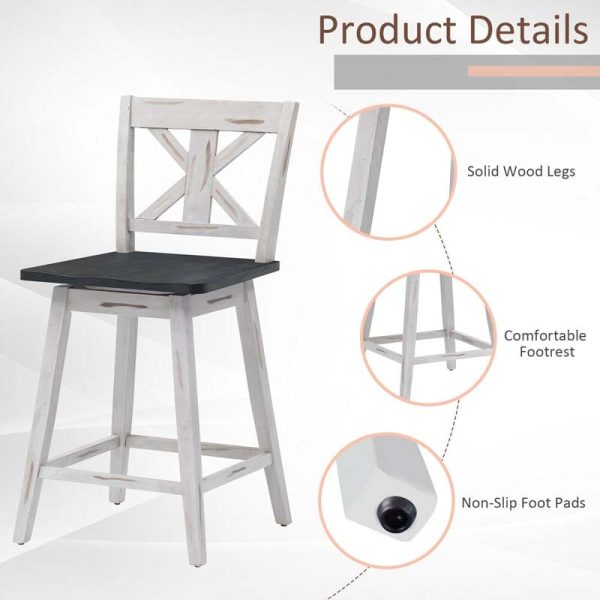 2-Pack Vintage 360?? Swivel Bar Stools, Rubber Wood Counter Height Chairs with Non-Slip Foot Pads