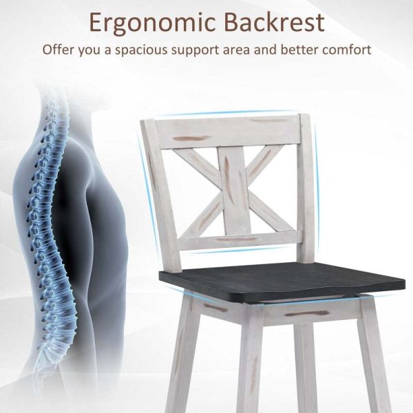 2-Pack Vintage 360?? Swivel Bar Stools, Rubber Wood Counter Height Chairs with Non-Slip Foot Pads