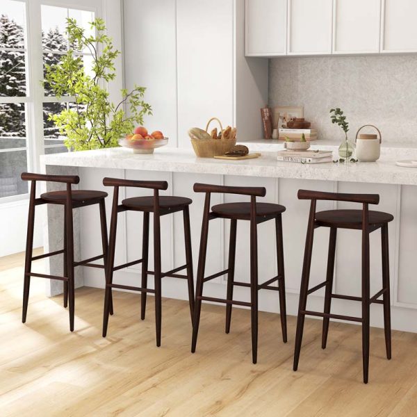 Set of 2 35"H Wooden Bar Chairs with Backrest and Footrest, Bar Height Stools for Home Restaurant Cafe