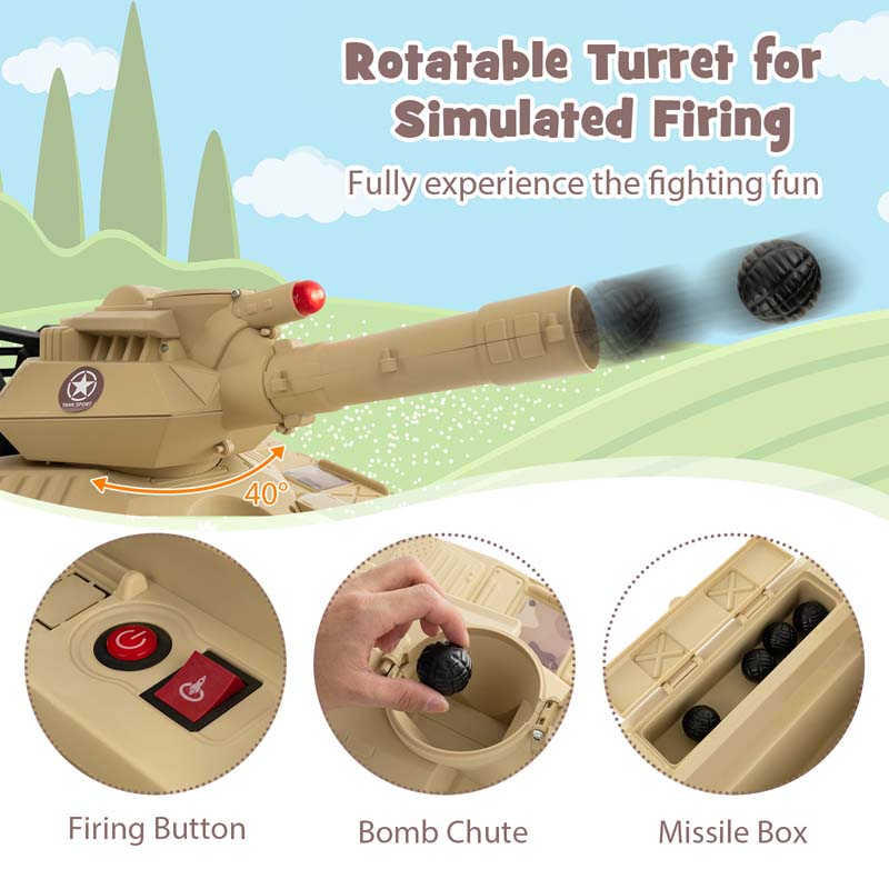 Eletriclife 12V Electric Kids Ride On Tank with Rotatable Turret and 8 Missiles