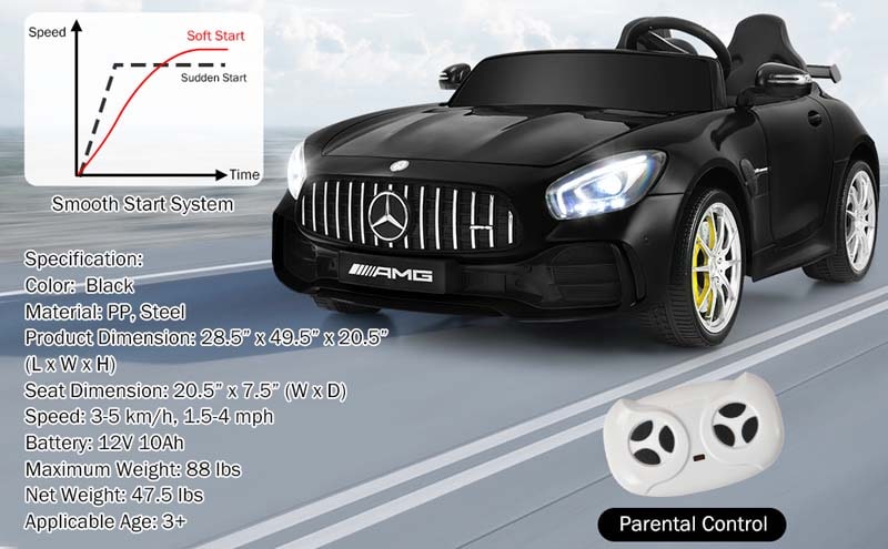 Eletriclife 12V Kids Ride On Car Mercedes Benz AMG GTR with Remote and LED Lights