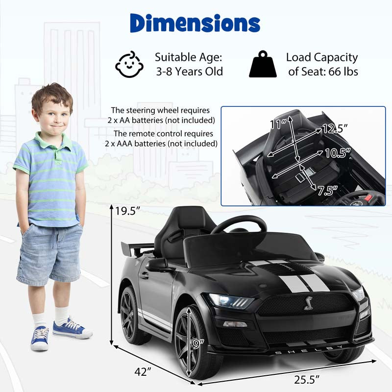 Eletriclife 12V Licensed Ford Mustang Shelby GT500 Kids Ride on Car with Remote Control