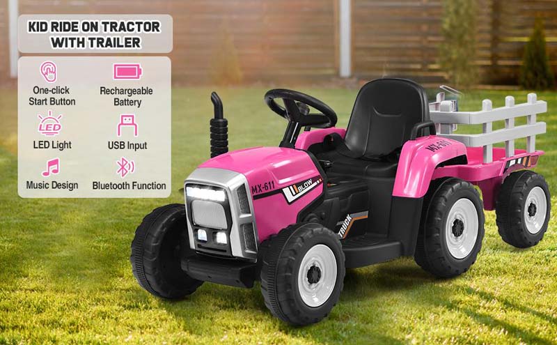 Eletriclife 12V Ride on Tractor with 3-Gear-Shift Ground Loader