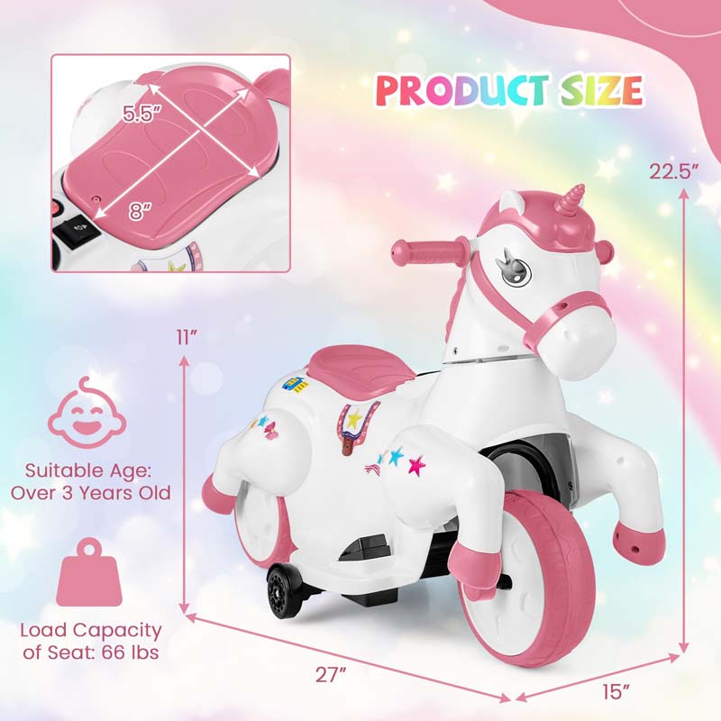 Eletriclife 12V Unicorn Ride on Toy with Training Wheels and Horse Riding Mode