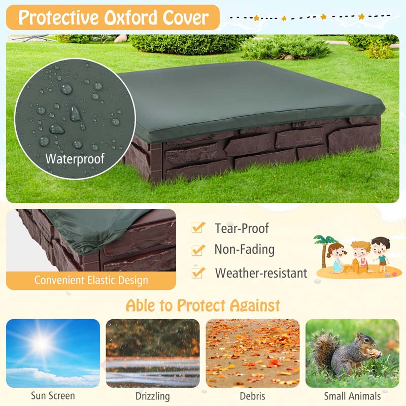 Eletriclife 2-In-1 HDPE Kids Sandbox with Cover and Bottom Liner