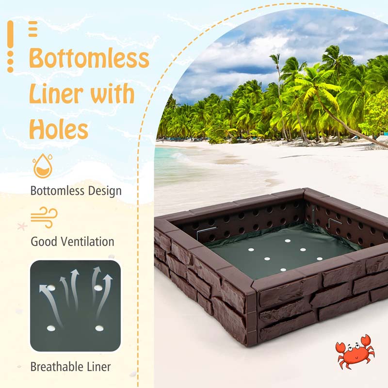 Eletriclife 2-In-1 HDPE Kids Sandbox with Cover and Bottom Liner