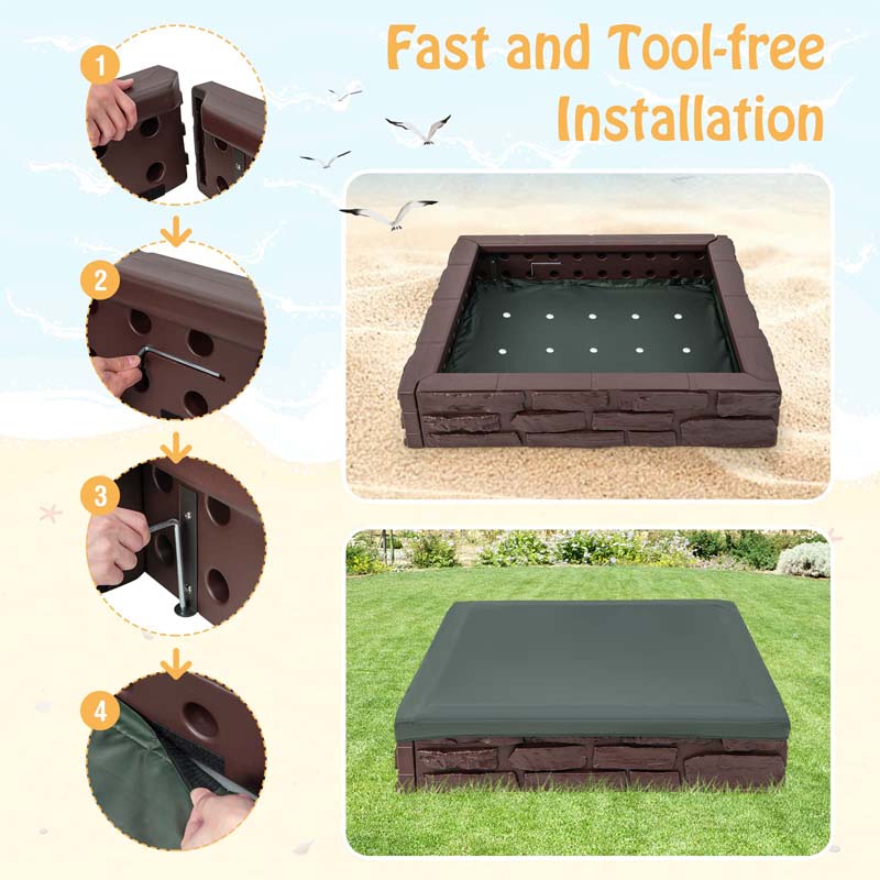 Eletriclife 2-In-1 HDPE Kids Sandbox with Cover and Bottom Liner