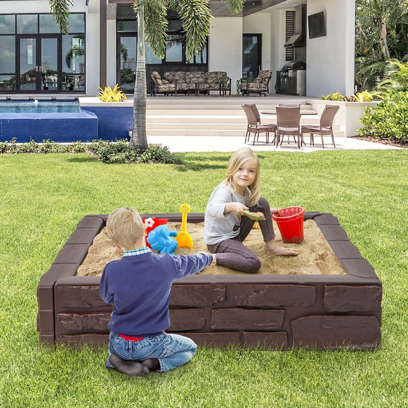 Eletriclife 2-In-1 HDPE Kids Sandbox with Cover and Bottom Liner