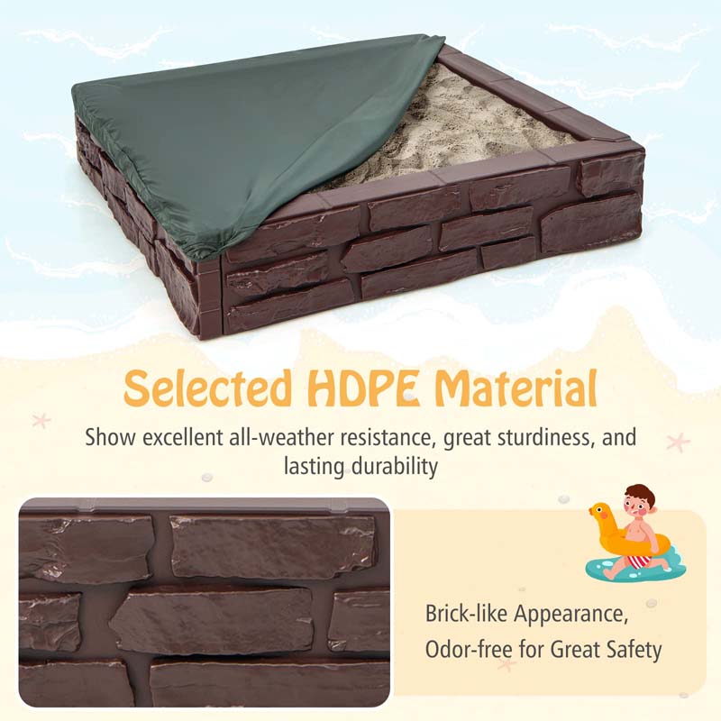Eletriclife 2-In-1 HDPE Kids Sandbox with Cover and Bottom Liner