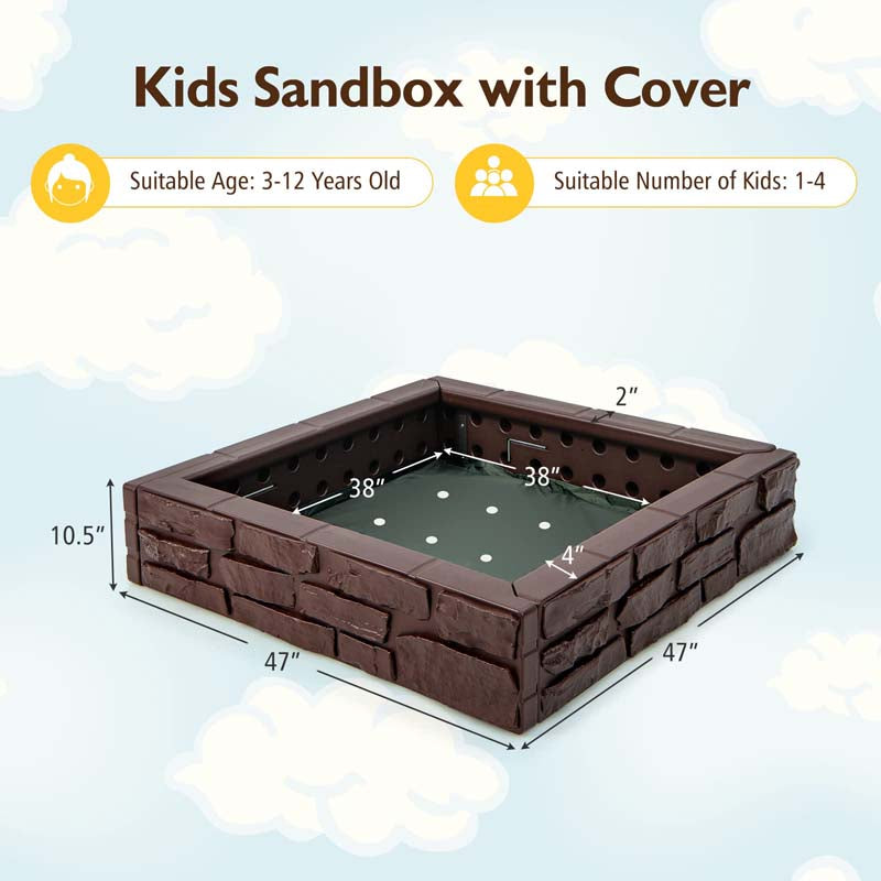 Eletriclife 2-In-1 HDPE Kids Sandbox with Cover and Bottom Liner