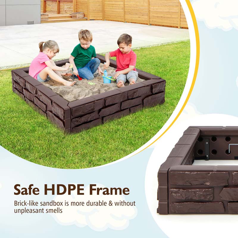 Eletriclife 2-In-1 HDPE Kids Sandbox with Cover and Bottom Liner