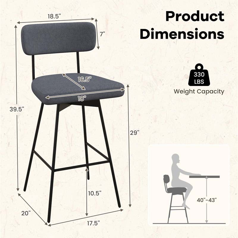 Eletriclife 29 Inch Counter Height Upholstered Swivel Bar Stool
